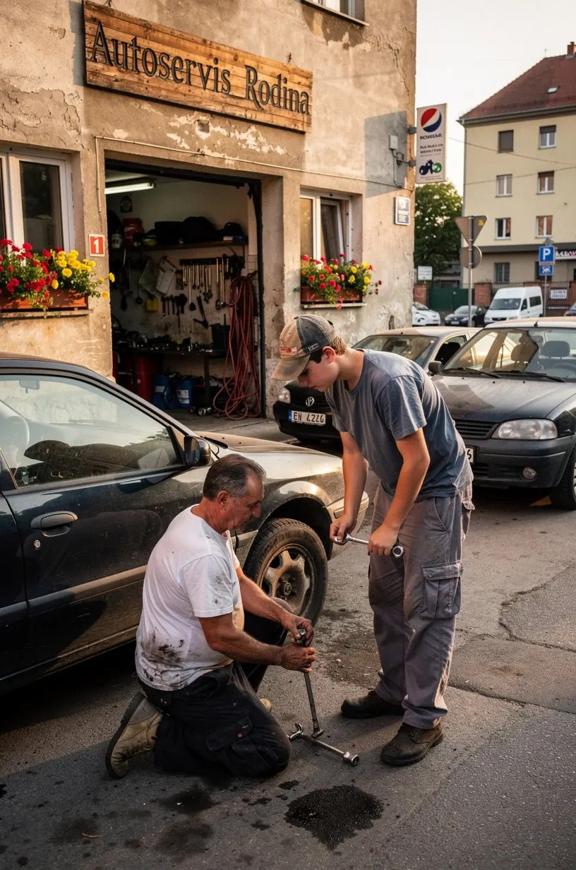 Porovnávacia tabuľka cien bežných opráv áut v okolí Bratislavy na obrazovke počítača